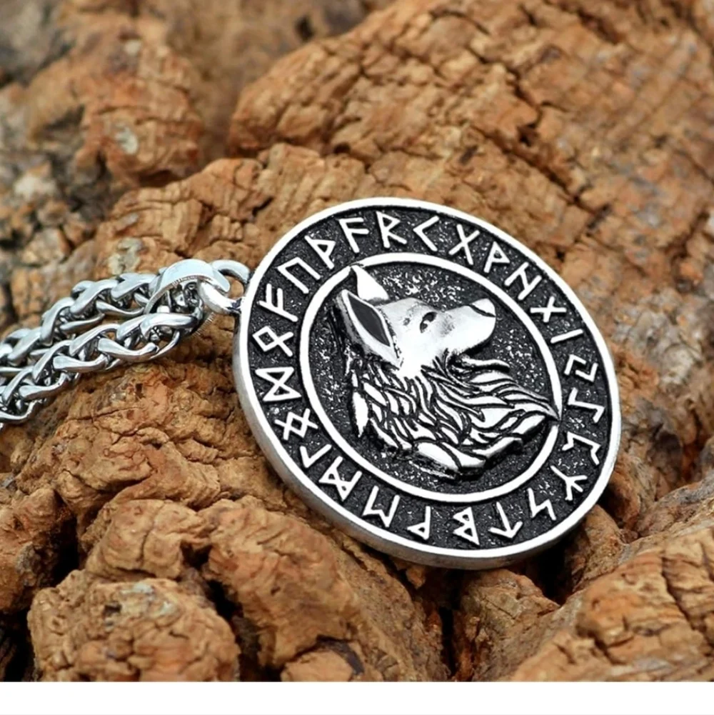 Wolf Pendant with Norse Runes